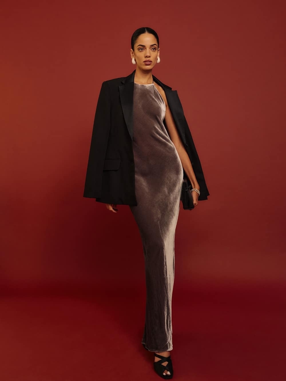 Reformation Jeany Velvet Dress In Magnetic - Picture 6 of 11